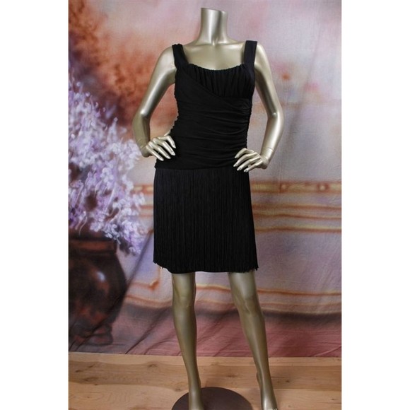 NWT MICHAEL KORS Sexy Black Rouched Gathered Fringe Rayon Stretchy Dress 2 - Picture 2 of 7